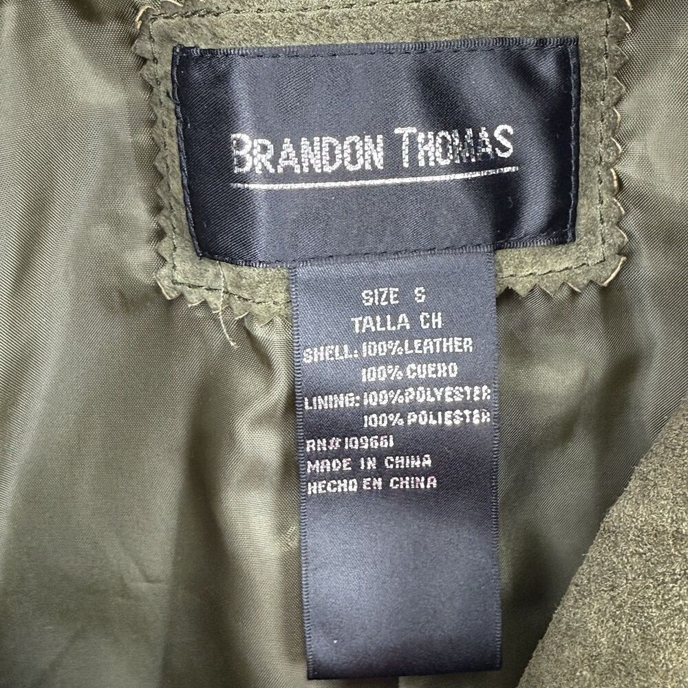 Brandon Thomas Womens Green Leather Suede Blazer Jacket Size S Long Sleeve Lined - Picture 8 of 16